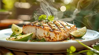 photo of a grilled Wahoo fillet with lime juice