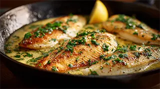photo of creamy pan fried tilapia fillets in peanut oil
