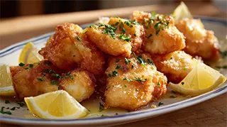 photo a tilapia chunks in beer batter and deep fried