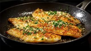 photo of tilapia parmesan sauté in an olive oil, lemon and butter sauce