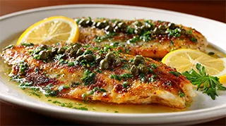 photo of tilapia piccata with capers and a lemon juice sauce